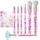 Hawetimher Makeup Brush set Pink GlitterUnicorn Foundation Sparkles Cute Fan Powder Blush Lip Highlight Eye shadow Eyebrow Makeup Brushes Set with Liquid and Case for Girls Teen Kids Gift Present