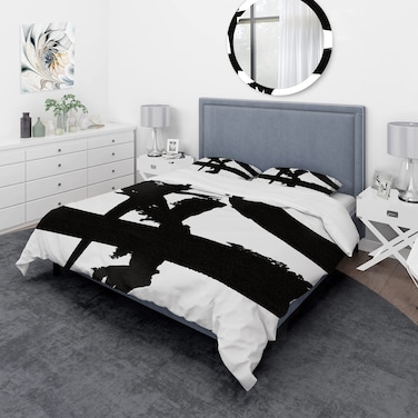 DesignQ Black  White Crossing Paths I MidCentury Modern Duvet Cover Set Black Duvet Cover Set King Abstract Bedding Set of 3 Pieces All Season MidCentury Modern Bedding Sets King