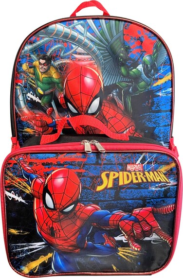Ruz Spiderman Boys 16 Inch Backpack With Removable Matching Lunch Box Set BlackRed