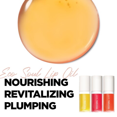 THESAEM Eco Soul Lip Oil 03 Grapefruit  Plumping  Hydrating Lip Oil to Nourish  Moisturize Lips  Grapefruit Extract  Jojoba Oil  Lips Soft  Glossy for Dry Lips 021 floz