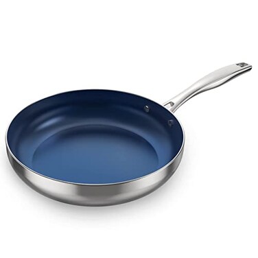 ciwete 8 Inch Frying Pan TriPly Stainless Steel  Nonstick 8 Omelet Pan PFASFree Skillet with Stainless Steel Cool Handle 8 Non Stick Fry Pan Oven Safe Dark Blue
