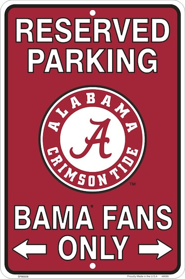 Alabama Bama Fans Reserved Parking Sign Metal 8 x 12 embossed