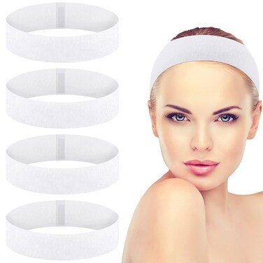 ANCIRS 20 Pack Disposable Headbands for Facials NonWoven Stretch Fabric Spa Hair Bands with Convenient Closure for Women  Girls Skin Care  Makeup White