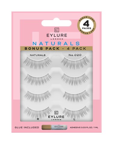 Eylure Naturals No 020 Reusable Eyelashes Adhesive Included Black 4 Pairs