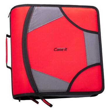 Caseit The King Sized Zip Tab Zipper Binder  4 Inch DRings  5 Subject File Folder  Multiple Pockets  800 Sheet Capacity  Comes with Shoulder Strap  Fire Red D186