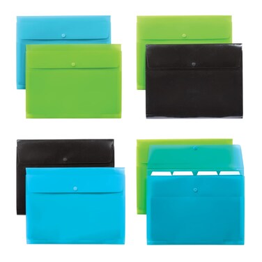 Oxford Plastic Expanding Files 8 Pack of 5 Pocket File Organizers with 4 Tabs and Snap Closure Letter Size Paper 2 Black 3 Blue 3 Green 52005