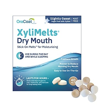 Oracoat XyliMelts Dry Mouth Relief Moisturizing Oral Adhering Discs 40 Count SlightlySweet with Xylitol for Dry Mouth Stimulates Saliva