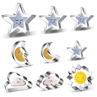 Star Moon Cloud and Sun Cookie Cutters 9 Piece Set  Twinkle Twinkle Little Star Celestial Night Sky Cookie Cutter Biscuit Mold for Kids Baby Shower Birthday Party Decoration  4 Inch 3 Inch 2 Inch