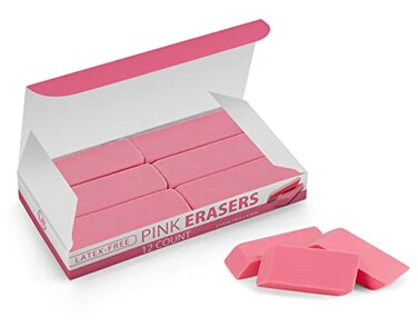 Pink Erasers Erasers for Kids Rubber Eraser 12 Count Erasers Bulk for School Supplies Art and Office Use