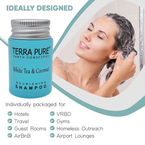 Terra Pure White Tea  Coconut Shampoo Travel Size Hotel Amenities 1 oz Case of 300