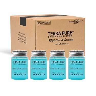 Terra Pure White Tea  Coconut Shampoo Travel Size Hotel Amenities 1 oz Case of 300