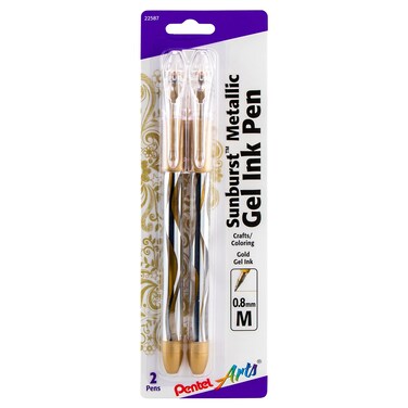 Pentel Arts Sunburst Metallic Gel Pen Medium Line Permanent Gold Ink 2 Pack K908BP2X