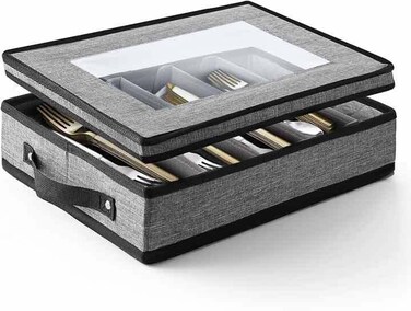 Flatware  Utensil Storage  Durable Silverware Storage Box with Padded Dividers 5 Compartment Flatware Storage Case Silverware Case with Handles and Removable Lid  Protects and Organizes Cutlery