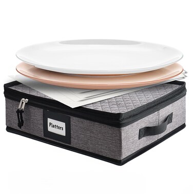 Platter Storage Case  Fine China Storage Containers Hard Shell Quilted and Stackable 16x 125x 35 Platter Storage Container with Zipper Handles and Felt Dividers for Moving and Seasonal Storage