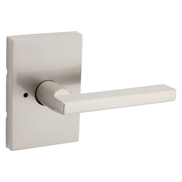 Kwikset Halifax Interior Privacy Door Handle with Lock Door Lever For Bathroom and Bedroom Satin Nickel Reversible Keyless Push Button Lock Door Lever with Microban Protection