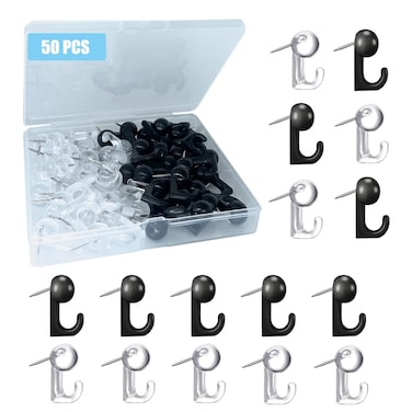 50 PCS Push Pin Hooks Plastic Heads Cork Board Hooks Decorative Thumb Tacks Hook for Photo Wall Bulletin Board Home Wall Home Office School Supplies Black and Clear