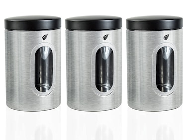 SelfCare Stainless Kitchen Canisters  Modern Kitchen Decoration of Canister Set with Multiple Preservation Purposes by Tight Sealed Lids Good for Wedding Gifts Kitchen Canisters Set of 3SC001