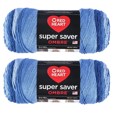 Red Heart Super Saver Jumbo True Blue Ombre Yarn  2 Pack of 283g10oz  Acrylic  4 Medium Worsted  482 Yards  KnittingCrochet