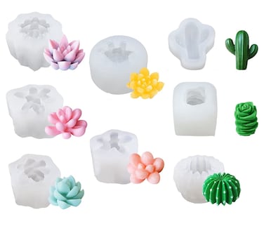 Aebor 8 Pcs Succulent Mold Silicone 3D Succulent Molds Succulent Cactus Silicone Mold for DIY Making Candle Cake Decoration Candy Fondant Chocolate Ice Lolly