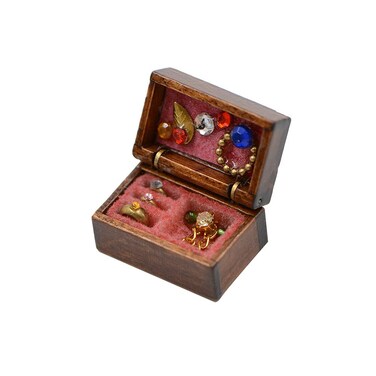Acxico 1Pcs 112 Mini Miniature Wooden Jewelry Box Bedroom Accessories Mini Decor