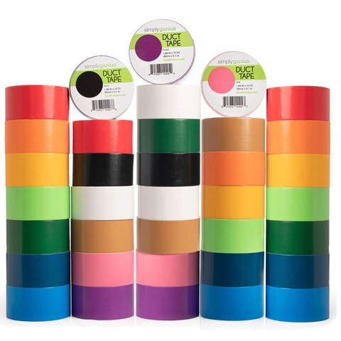 Simply Genius Art  Craft Duct Tape Heavy Duty  Craft Supplies for Kids  Adults  Colored Duct Tape  18 in x 10 Yards  Colorful Tape for DIY Craft  Home Improvement Assorted 36 Pack