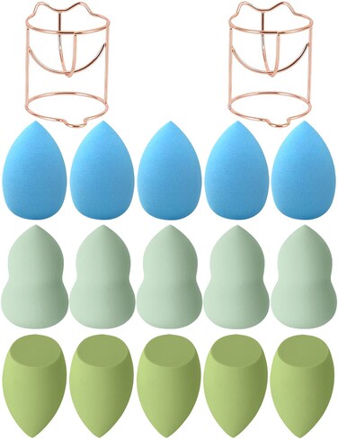 Makeup Sponge 15 Pcs Beauty Blender Sponge Foundation Blending Sponge with 2 Pcs Makeup Blender Holders Stands Flawless for Liquid  Creams  Powers 3SHAPES