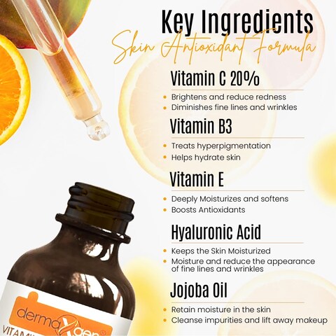 Dermaxgen 20 Vitamin C Serum  Hyaluronic Acid  Retinol  Vitamin E  Vitamin B PURE ORGANIC Boost Skin Collagen Moisturizer Anti Aging  Wrinkle Facial Serum 8 FL OZ