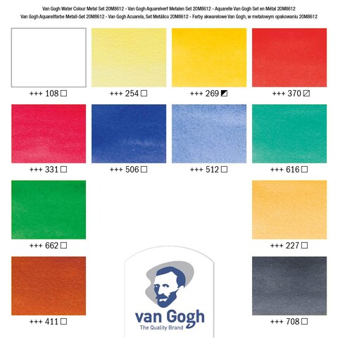 Van Gogh Watercolor Paint Set Metal Tin 12Half Pan
