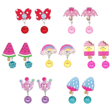 Elesa Miracle 7pairs Kids Toddler Little Girl Clipon Earrings Value Set Party Favor Birthday Gift Pretend Play Princess Jewelry Set in Box