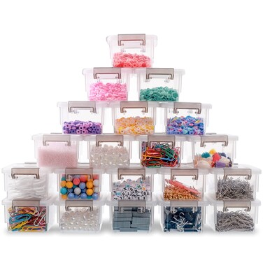 Citylife 20 Packs Plastic Bead Organizers Clear Storage Containers with Lids for Craft Storage Small Storage Box 37 x 28 x 18 Inches