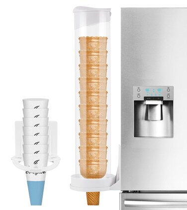 Saladulce Ice Cream Cone Dispenser Holder 2PCS Wall Mount Cone Holder with 2 gaskets 16L x 3 Dia Cone Sleeves