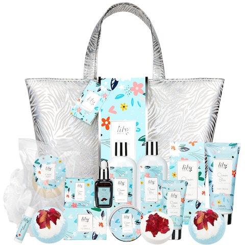LILY ROY 16 Pcs Perfumes Beauty Spa Bath Gifts Spa Gift Baskets Set for Women Christmas Birthday Bath and Body Gift Set for Women Mothers Day Gift Bath Spa Kit Self Skin Care Bag Set for Women Gifts
