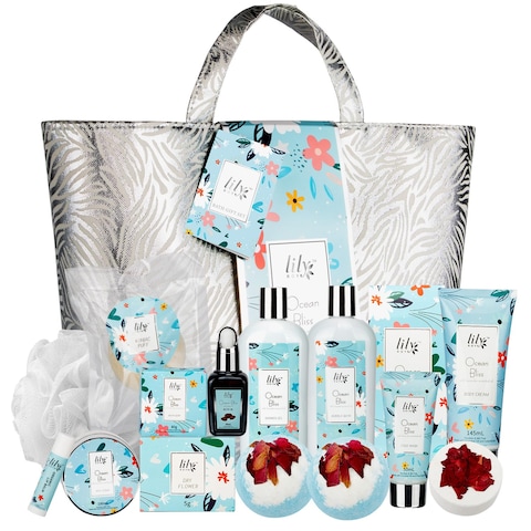LILY ROY 16 Pcs Perfumes Beauty Spa Bath Gifts Spa Gift Baskets Set for Women Christmas Birthday Bath and Body Gift Set for Women Mothers Day Gift Bath Spa Kit Self Skin Care Bag Set for Women Gifts