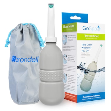 Brondell GoSpa Essential Portable Bidet for Everyday Use Camping Hiking and Outdoor Activities Compact and Discreet Includes Travel Bag 400ml Fog