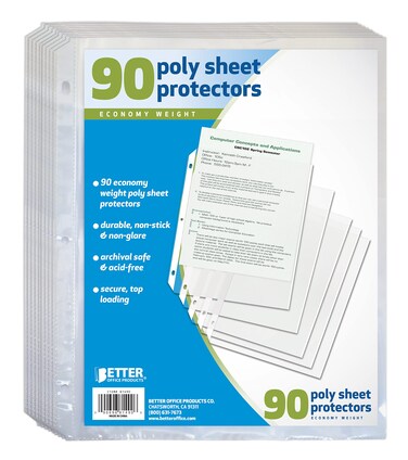 Better Office Products 90 Count Sheet Protectors 100 Percent Poly Sheet Protectors 85 x 11 Top Loading Paper Protectors