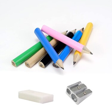 AUTEMOJO 7 short triangular giant wooden pencils for childrens small hand writing and painting 35inch fat pencils for preschool children with eraser and pencil sharpener