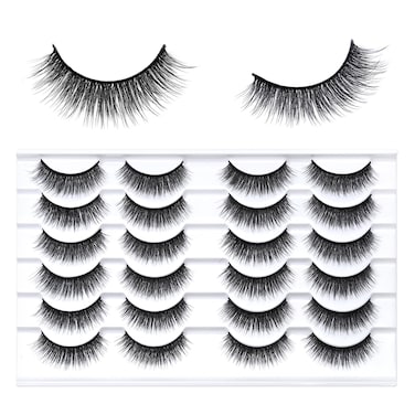 SONAFEEL Natural Lashes Short False Eyelashes 13mm Volume Strip Lashes 12Pairs 3d Mink Lashes Fluffy Reusable Fake Eyelashes Pack