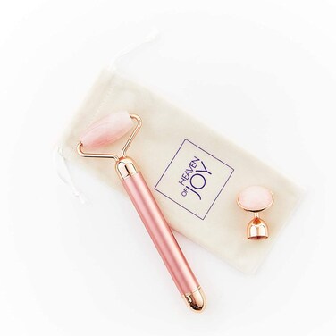 Heaven of Joy Authentic Premium Electric Rose Quartz Roller and AntiAging Gua Sha Set Beauty Massager Tool for Deep Massages and Skin Rejuvenation