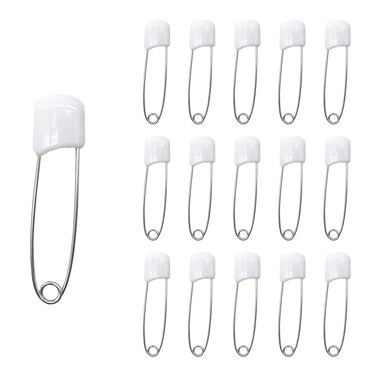 Ruidee 50 Pcs Diaper Pins Nappy Pins Plastic Head Safety Pins with Safe Locking White