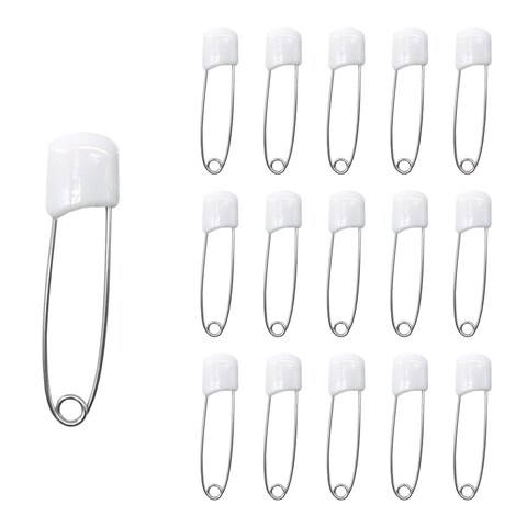 Ruidee 50 Pcs Diaper Pins Nappy Pins Plastic Head Safety Pins with Safe Locking White