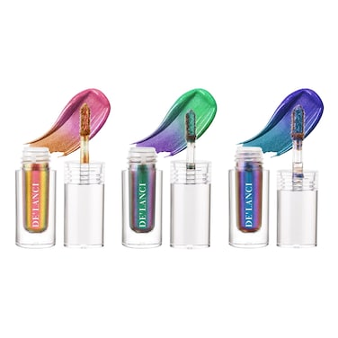 Liquid Glitter Eyeshadow Chameleon Multichrome Purple Blue Holographic Eye Shadow Intense Color Shifting Metallic Finish Eye Makeup Long Lasting No Creasing Sparkle Eyeshadow 05 GALAXY