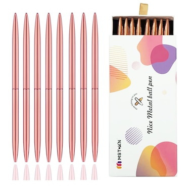 MSTOKIN Metallic Rose Gold Pens Cool Fancy Pens for Women  Men Journling Cute Pen Set Luxury Nice Pretty Pens with Gift Box 8Pack rose gold Metal Thin Pens
