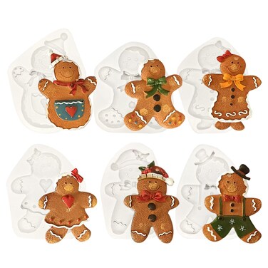 6 Pcs Christmas Fondant Molds Gingerbread Man Chocolate Candy Silicone Mold Kitchen Baking Cake Decorating Mold for Cupcake Toppers Bread Cookies Marzipan Soap Epoxy Crafts Candles clay