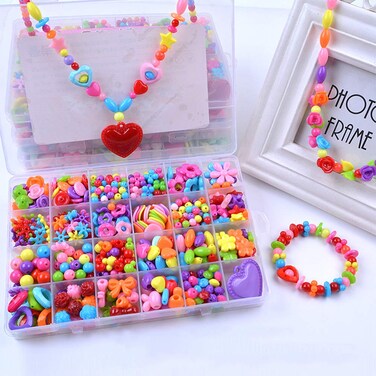 500PCS DIY Bead Set with a Coiling Childrens Beading Toys Jewelry Making Arts Craft Beads Kits for Kids Girls Best Christmas Birthday Gift