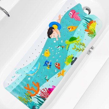 Tubozadi Baby Bath Mat for Tub Kids Non Slip Bathtub Mat Extra Long 40X16 Inch Shower Mat Toddler Anti Slip Bathroom Tub Mat with Suction Cups  Drain Holes Sea World