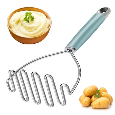 BEIYA Potato Masher Premium Masher Kitchen Tool Heavy Duty Potato Masher Stainless Steel Metal Wire Mashed Potatoes Masher for Mashing Avocado Bean Vegetables Food Dishwasher Safe Aqua Sky
