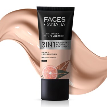 FACESCANADA All Day Hydra Matte Foundation with SPF 30  Rose Ivory  3in1 Foundation Moisturizer Sunscreen  24 HR Aloe Hydration  Oil Free with Vitamin C  085 Fl Oz25ml