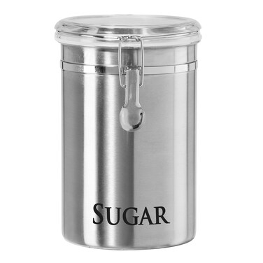 Oggi Stainless Steel Sugar Canister 62 fl oz  Airtight Clamp Lid Clear SeeThru Top  Ideal Sugar Container for Countertop Sugar Jar Bulk Sugar Storage Large Size 5 x 75