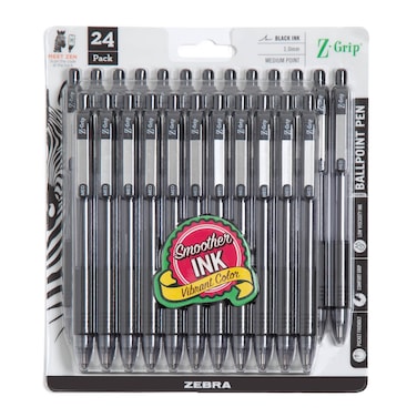 Zebra Pen ZGrip Retractable Ballpoint Pen Medium Point 10mm Black Ink 24 Pack Packaging may vary
