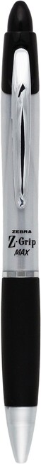 Zebra Pen ZGrip Max Retractable Ballpoint Pens Medium Point 10 mm Silver Barrel Black Ink Pack Of 12
